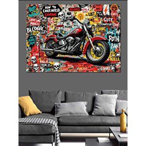 Grafiti Stili Motosiklet Dekoratif Kanvas - Mdf Ahşap Tablo