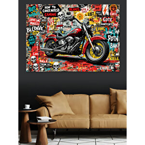 Grafiti Stili Motosiklet Dekoratif Kanvas - Mdf Ahşap Tablo 70x100 cm