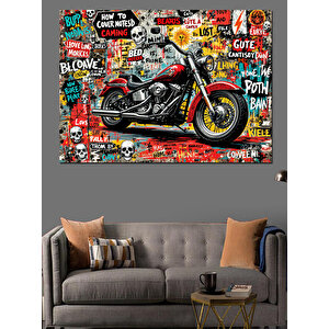 Grafiti Stili Motosiklet Dekoratif Kanvas - Mdf Ahşap Tablo 70x100 cm