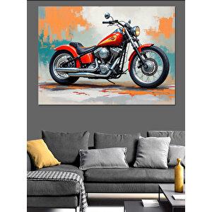 Kırmızı Klasik Motosiklet Dekoratif Kanvas - Mdf Ahşap Tablo 50x70 cm