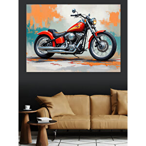 Kırmızı Klasik Motosiklet Dekoratif Kanvas - Mdf Ahşap Tablo 50x70 cm