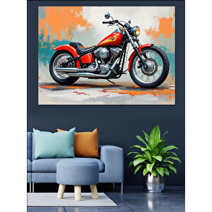 Kırmızı Klasik Motosiklet Dekoratif Kanvas - Mdf Ahşap Tablo 50x70 cm