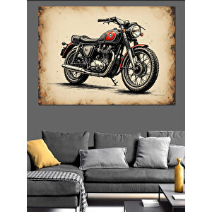 Retro Klasik Siyah Motosiklet Dekoratif Kanvas - Mdf Ahşap Tablo 100x140 cm