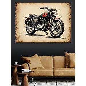 Retro Klasik Siyah Motosiklet Dekoratif Kanvas - Mdf Ahşap Tablo 100x140 cm