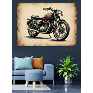 Retro Klasik Siyah Motosiklet Dekoratif Kanvas - Mdf Ahşap Tablo 100x140 cm