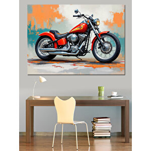 Kırmızı Klasik Motosiklet Dekoratif Kanvas - Mdf Ahşap Tablo