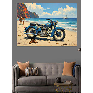 Sahilde Park Halinde Motosiklet Dekoratif Kanvas - Mdf Ahşap Tablo 100x140 cm