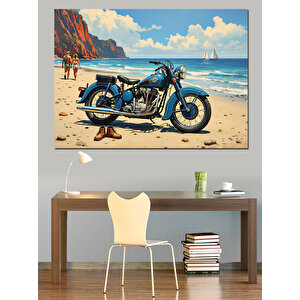 Sahilde Park Halinde Motosiklet Dekoratif Kanvas - Mdf Ahşap Tablo 100x140 cm