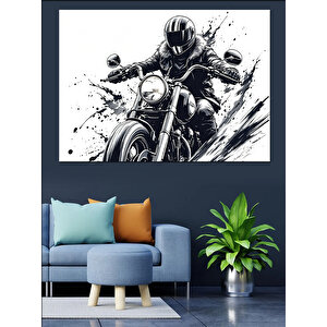 Siyah Beyaz Motosiklet Sürücüsü Dekoratif Kanvas - Mdf Ahşap Tablo 100x140 cm