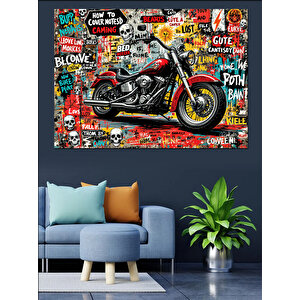 Grafiti Stili Motosiklet Dekoratif Kanvas - Mdf Ahşap Tablo 35x50 cm