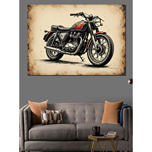 Retro Klasik Siyah Motosiklet Dekoratif Kanvas - Mdf Ahşap Tablo