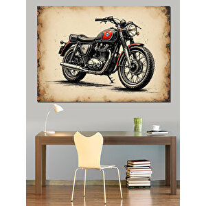 Retro Klasik Siyah Motosiklet Dekoratif Kanvas - Mdf Ahşap Tablo