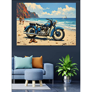 Sahilde Park Halinde Motosiklet Dekoratif Kanvas - Mdf Ahşap Tablo 25x35 cm