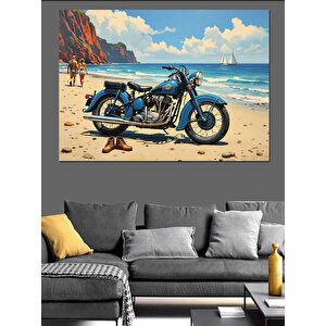 Sahilde Park Halinde Motosiklet Dekoratif Kanvas - Mdf Ahşap Tablo