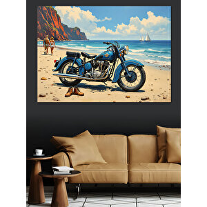 Sahilde Park Halinde Motosiklet Dekoratif Kanvas - Mdf Ahşap Tablo