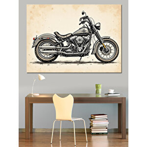 Siyah-beyaz Motosiklet Dekoratif Kanvas - Mdf Ahşap Tablo 100x140 cm
