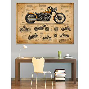 Eski Motosiklet Teknik Çizimi Dekoratif Kanvas - Mdf Ahşap Tablo