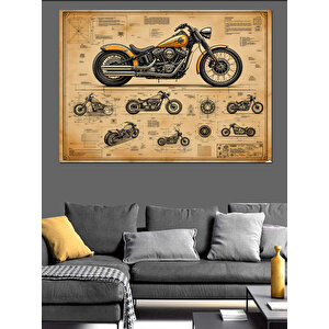 Eski Motosiklet Teknik Çizimi Dekoratif Kanvas - Mdf Ahşap Tablo
