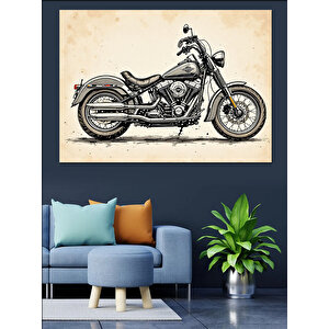 Siyah-beyaz Motosiklet Dekoratif Kanvas - Mdf Ahşap Tablo