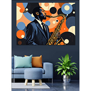Caz Çalan Adam Dekoratif Kanvas - Mdf Ahşap Tablo