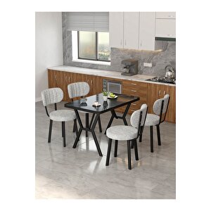Azra 70x110cm Bendir Mutfak Masası, Mutfak Masası Takımı, Yemek Masası, 4 Açık Gri Sandalye