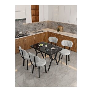 Azra 70x110cm Bendir Mutfak Masası, Mutfak Masası Takımı, Yemek Masası, 4 Açık Gri Sandalye