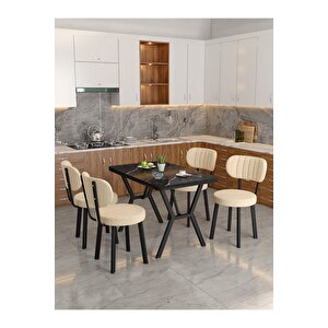 Azra 70x110cm Bendir Mutfak Masası, Mutfak Masası Takımı, Yemek Masası, 4 Krem Sandalye