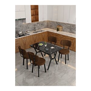 Azra 70x110cm Bendir Mutfak Masası, Mutfak Masası Takımı, Yemek Masası, 4 Kahverengi Sandalye