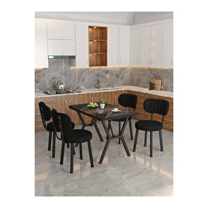 Azra 70x110cm Bendir Mutfak Masası, Mutfak Masası Takımı, Yemek Masası, 4 Siyah Sandalye