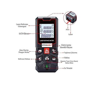 50 Metre Yüksek Hassasiyet Lazer Metre Ölçer Lcd Dijital Ekran Su Terazili Lazermetre