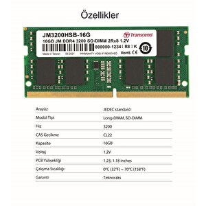 Transcend Jm3200hsb-16g 16gb Ddr4 3200mhz Cl22 1.2v Notebook Ram