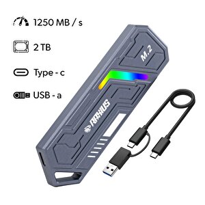 Raxius Dk03 Usb-a/type-c Kablolu Rgb 2tb 22x80 M.2 Nvme Taşınabilir Harici Ssd