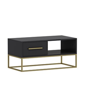 Mira Kapaklı Orta Sehpa, Gold Ayak, Modern Tasarım - 90 Cm, Ev-ofis, Antrasit/gold Antrasit