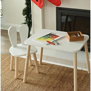 Montessori Çocuk Masası 1 Masa & 1 Bunny Sandalye Beyaz