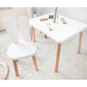 Montessori Çocuk Masası 1 Masa & 1 Bunny Sandalye Beyaz