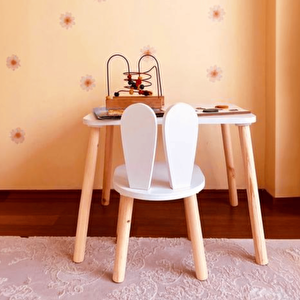 Reyo Montessori Çocuk Masası 1 Masa & 1 Bunny Sandalye Beyaz