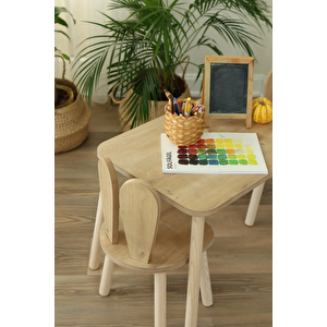 Montessori Çocuk Masası 1 Masa & 1 Bunny Sandalye Kahverengi