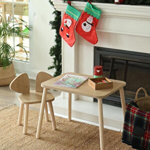 Montessori Çocuk Masası 1 Masa & 2 Mickey Sandalye Kahverengi