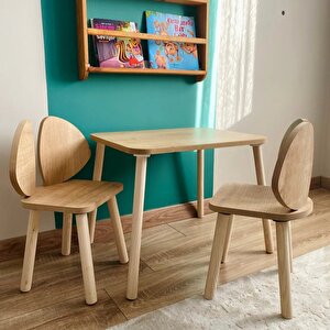 Reyo Montessori Çocuk Masası 1 Masa & 2 Mickey Sandalye Kahverengi