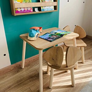 Reyo Montessori Çocuk Masası 1 Masa & 2 Mickey Sandalye Kahverengi