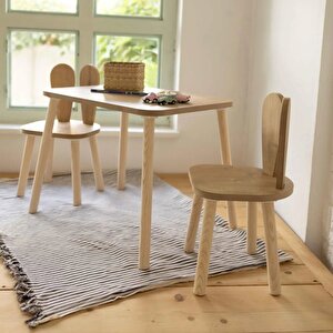 Montessori Çocuk Masası 1 Masa & 2 Bunny Sandalye Kahverengi