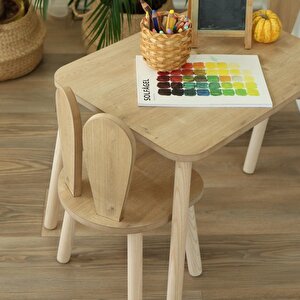 Reyo Montessori Çocuk Masası 1 Masa & 2 Bunny Sandalye Kahverengi