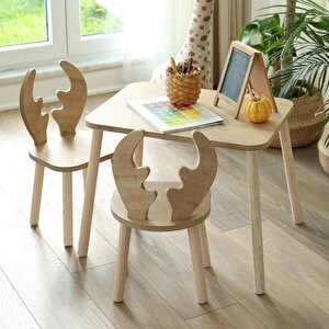 Montessori Geyik Sandalyeli Çalışma Masası 1 Sandalye 1 Masa Kahverengi