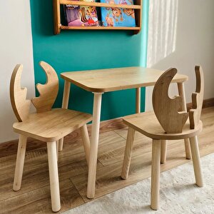 Montessori Geyik Sandalyeli Çalışma Masası 1 Sandalye 1 Masa Kahverengi