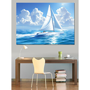 Yelkenli Gökyüzü Mavi Deniz Dekoratif Kanvas - Mdf Ahşap Tablo 100x140 cm