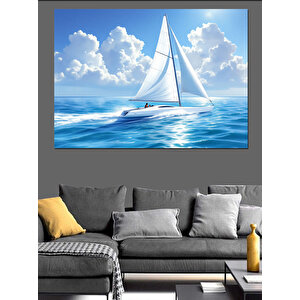 Yelkenli Gökyüzü Mavi Deniz Dekoratif Kanvas - Mdf Ahşap Tablo 100x140 cm