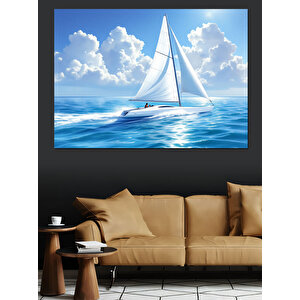 Yelkenli Gökyüzü Mavi Deniz Dekoratif Kanvas - Mdf Ahşap Tablo