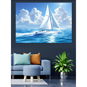 Yelkenli Gökyüzü Mavi Deniz Dekoratif Kanvas - Mdf Ahşap Tablo