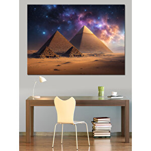 Yıldızlı Gökyüzü Ve Piramitler Dekoratif Kanvas - Mdf Ahşap Tablo
