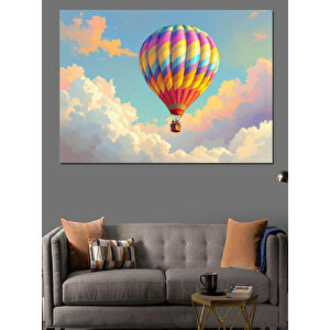 Renkli Balonlu Gökyüzü Sahnesi Dekoratif Kanvas - Mdf Ahşap Tablo 50x70 cm